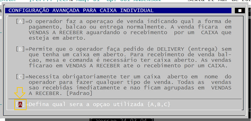 coloque as opções igual a imagem